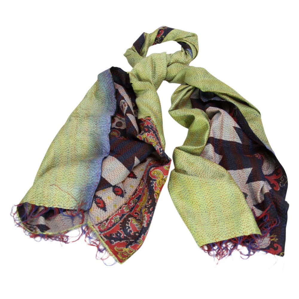 Silk Kantha Scarf (Light Green)
