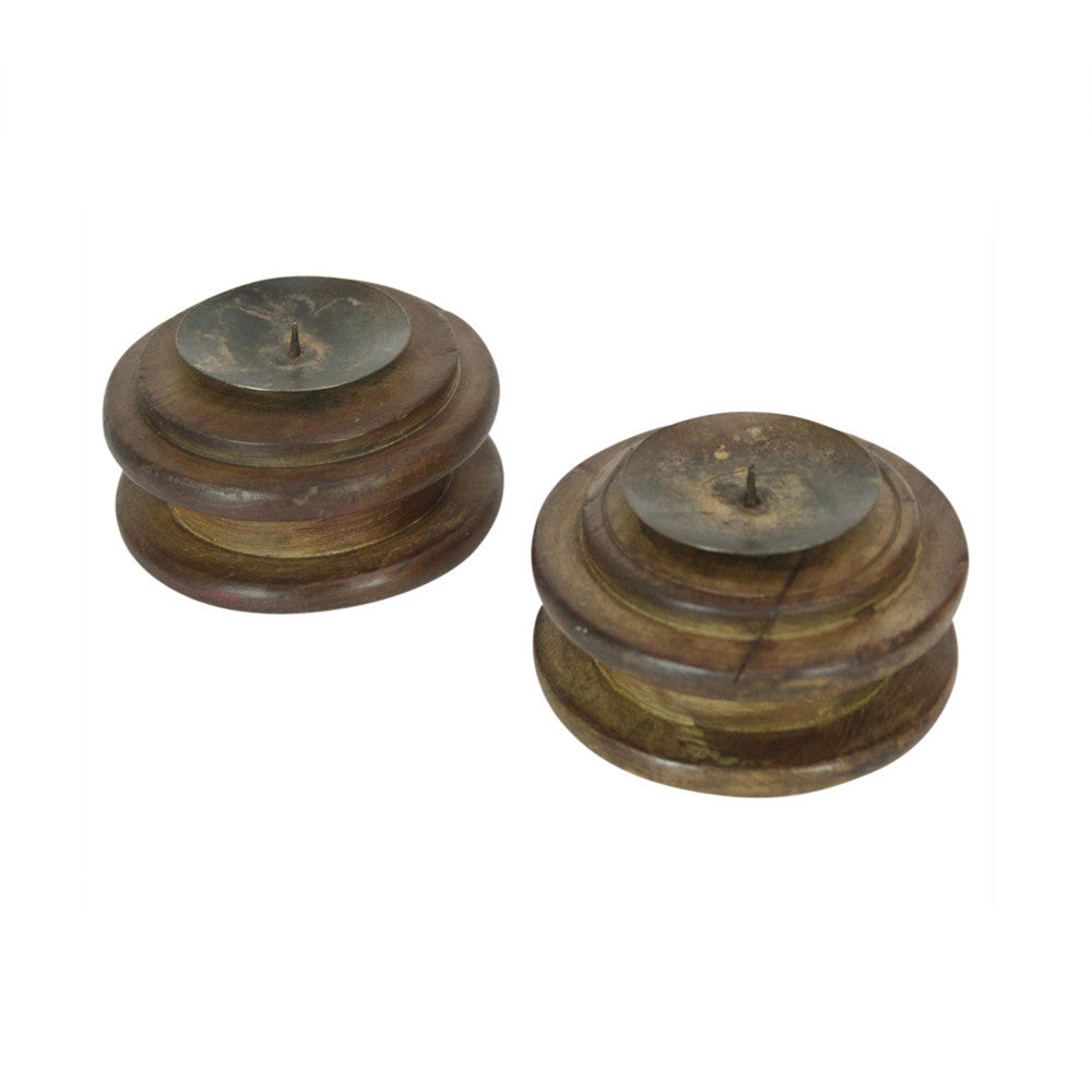 Wooden Spool Candleholders, S/2