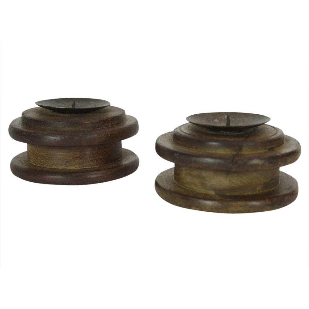 Wooden Spool Candleholders, S/2