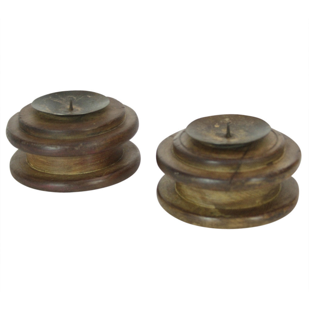 Wooden Spool Candleholders, S/2