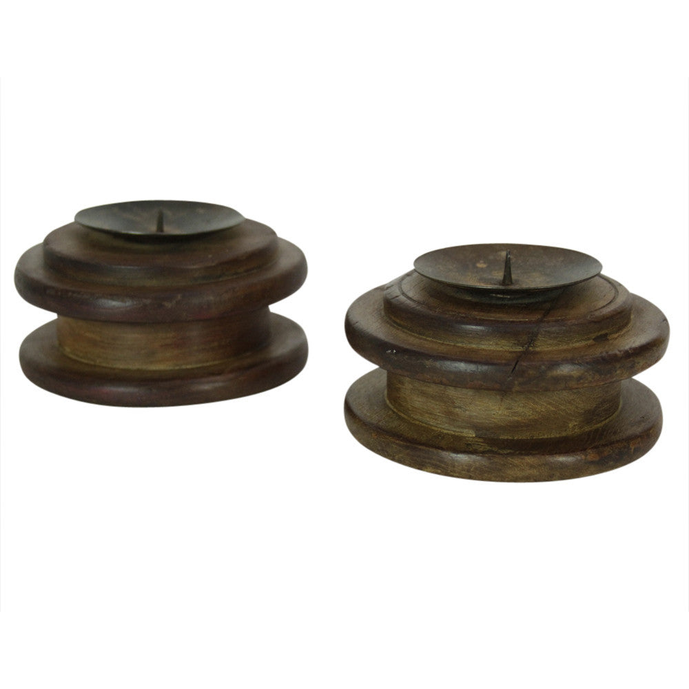 Wooden Spool Candleholders, S/2