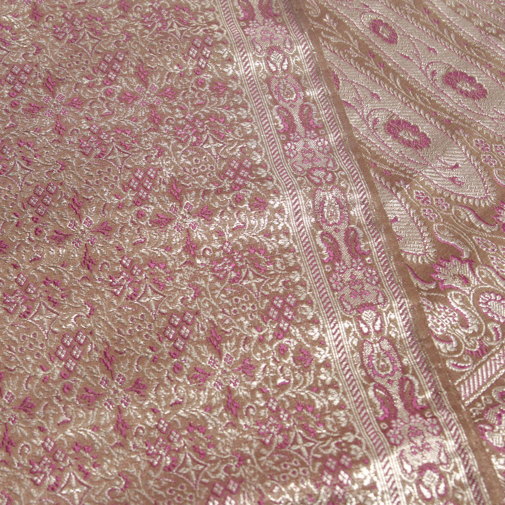Dusty Rose Silk Brocade Runner W/ Gold Fringe