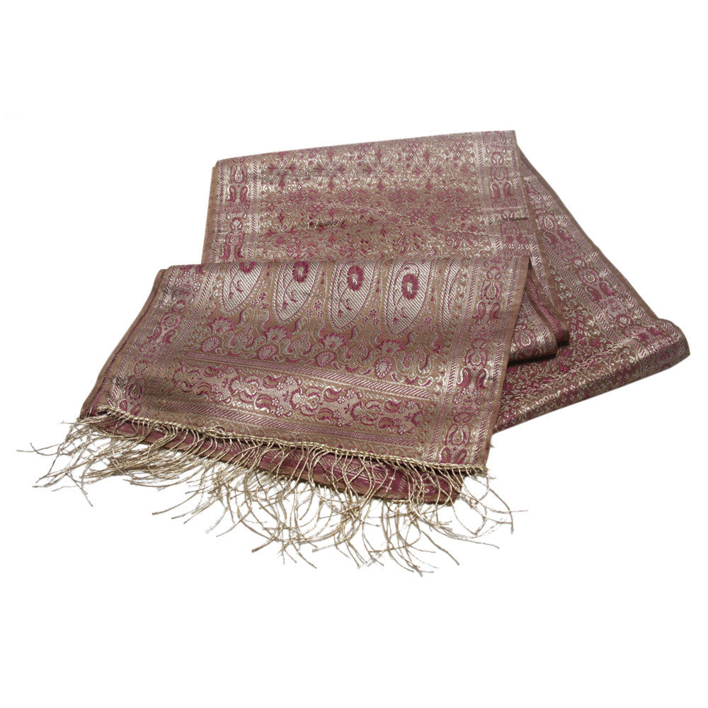 Dusty Rose Silk Brocade Runner W/ Gold Fringe