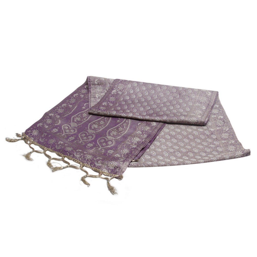 Mauve Silk Brocade Runner W/ Gold Tassels