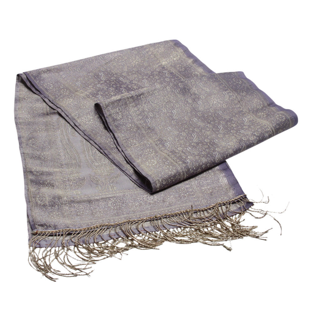 Lavender Silk Brocade Runner W/ Gold Fringe
