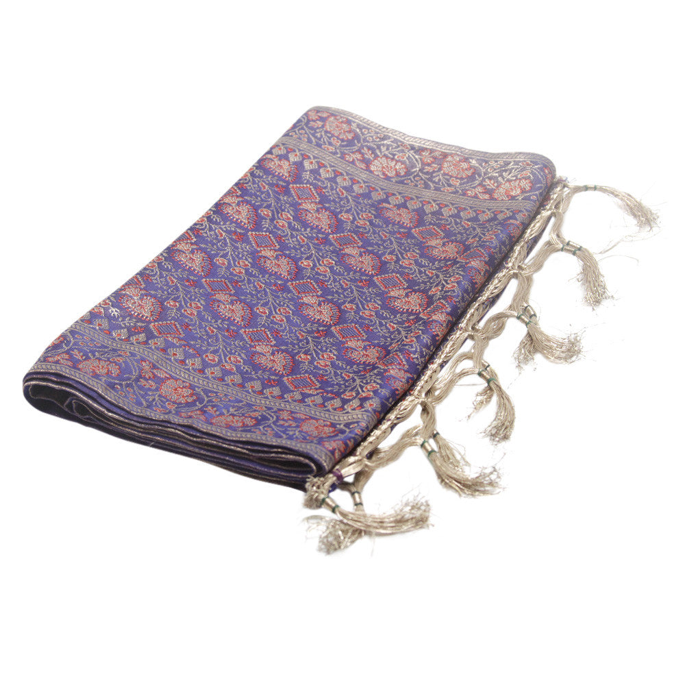 Red & Navy Silk Brocade Runner W/ Gold Tassels