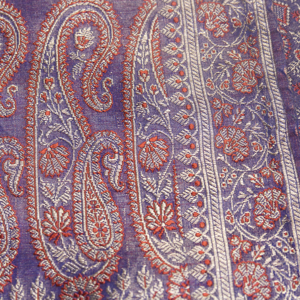 Red & Navy Silk Brocade Runner W/ Gold Tassels