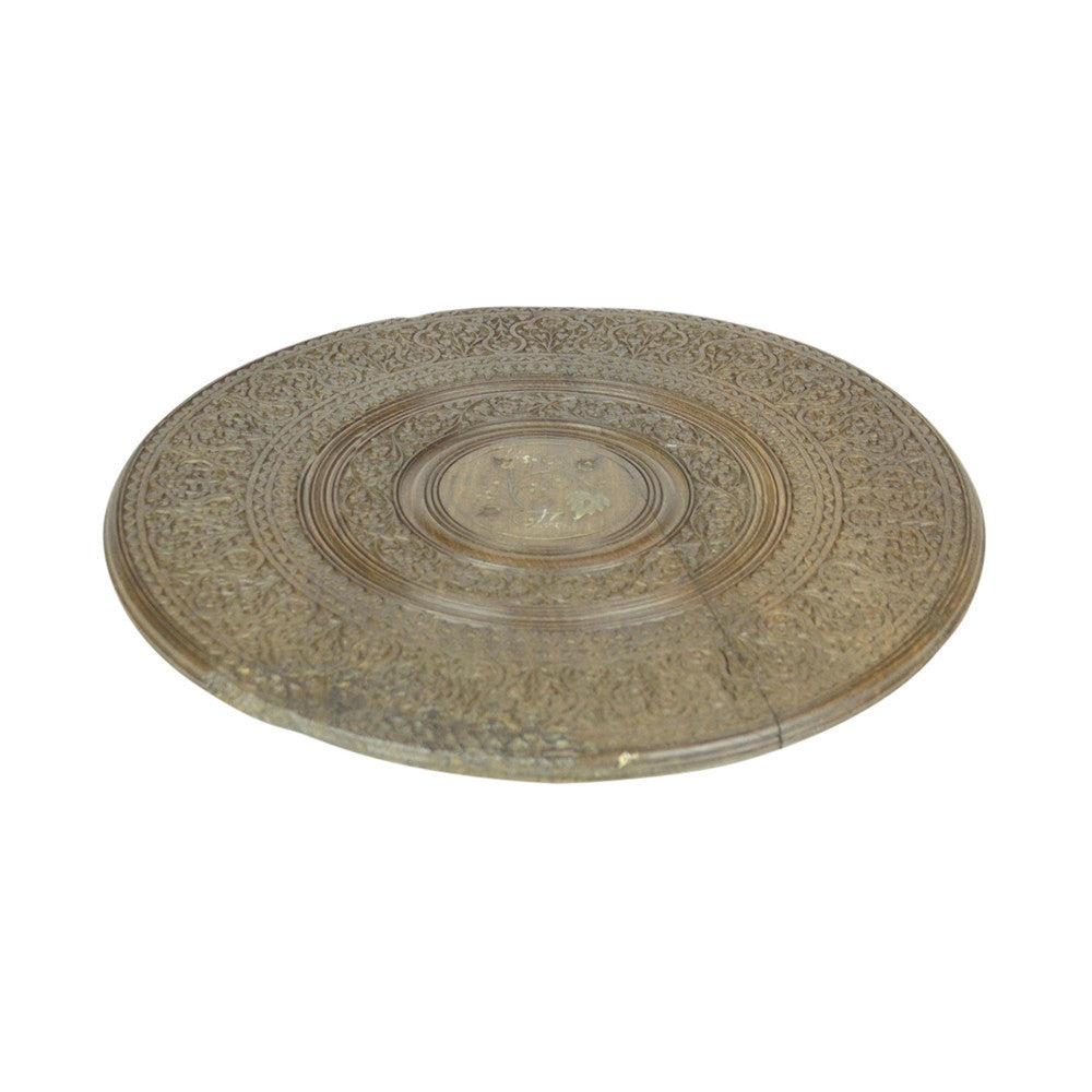 Anglo-Indian Brass Inlay Carved Tray