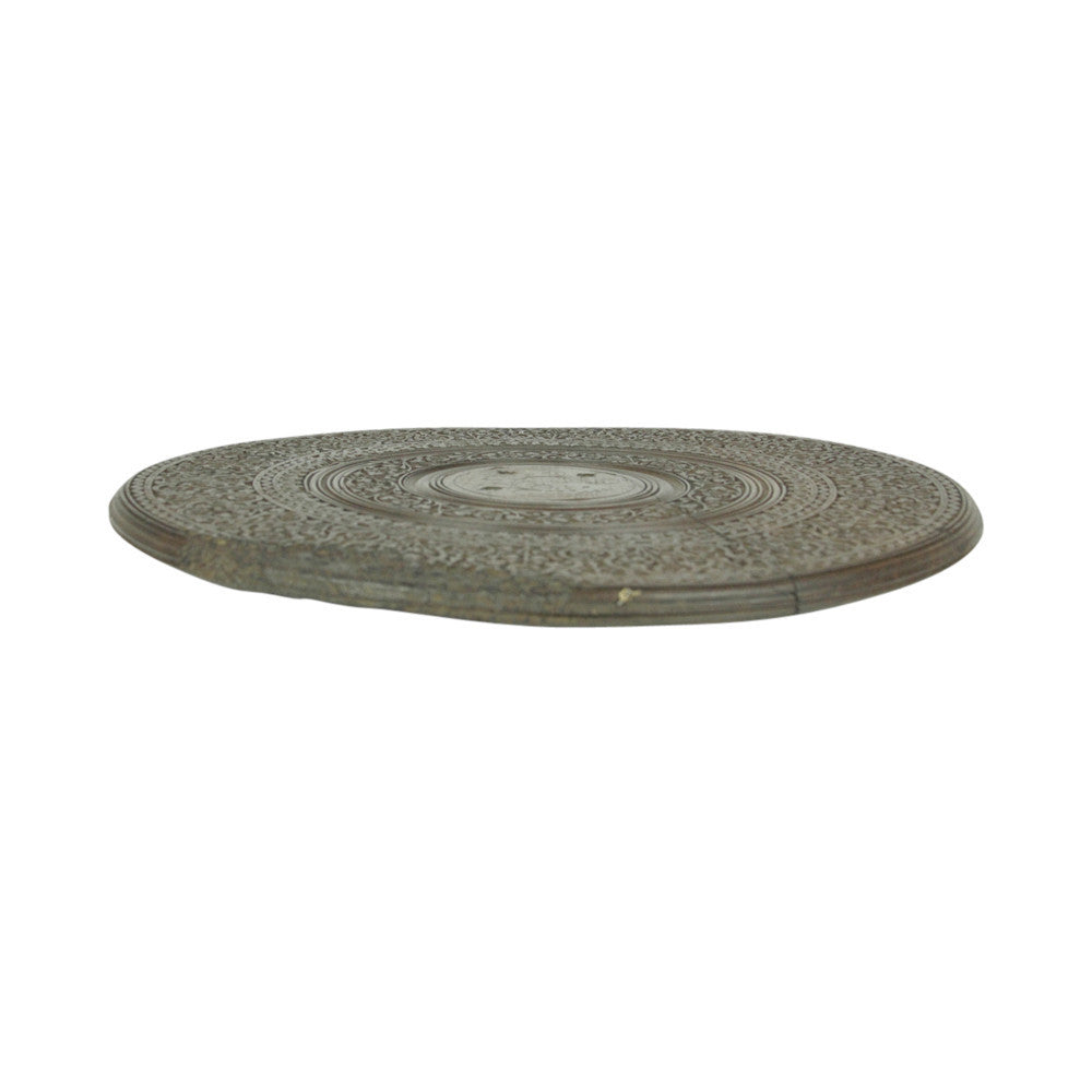 Anglo-Indian Brass Inlay Carved Tray