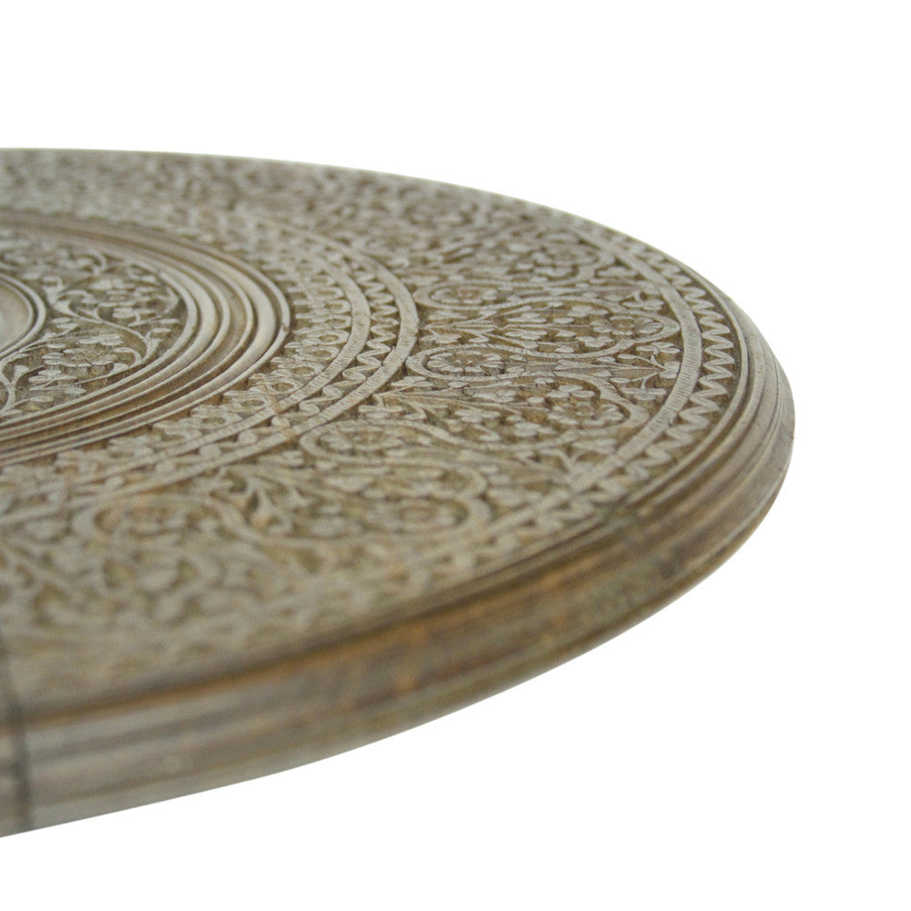 Anglo-Indian Brass Inlay Carved Tray