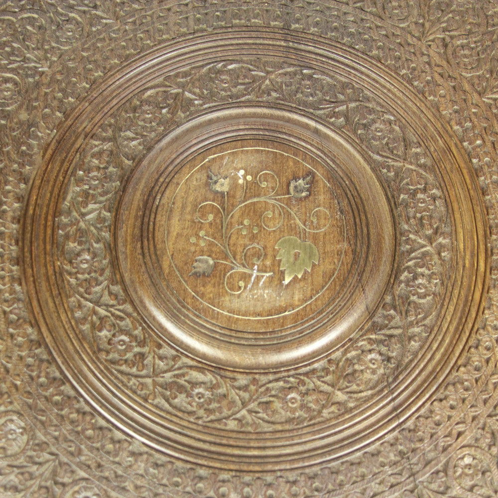 Anglo-Indian Brass Inlay Carved Tray