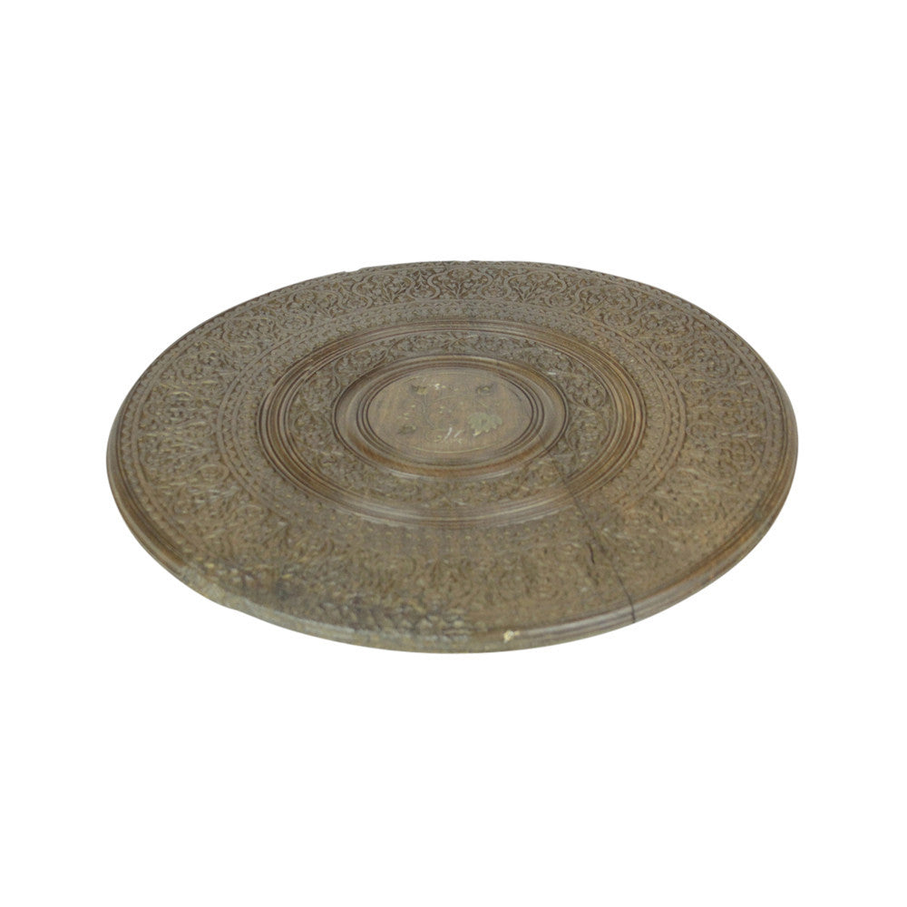 Anglo-Indian Brass Inlay Carved Tray