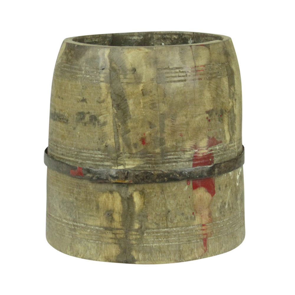 Metal Strap Wood Pot