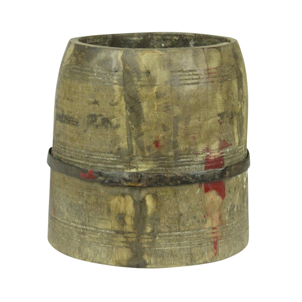 Metal Strap Wood Pot