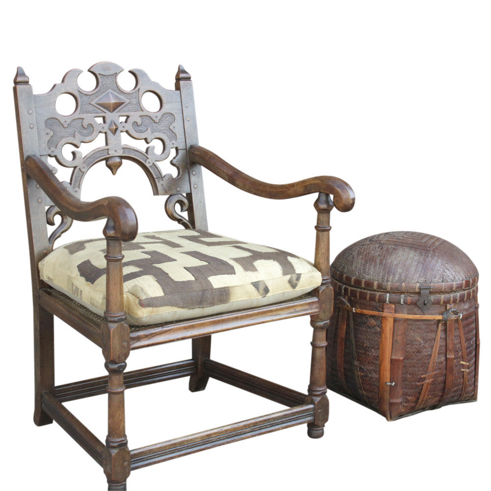 English Jacobean Club Chair W/ Mud Cloth Seat