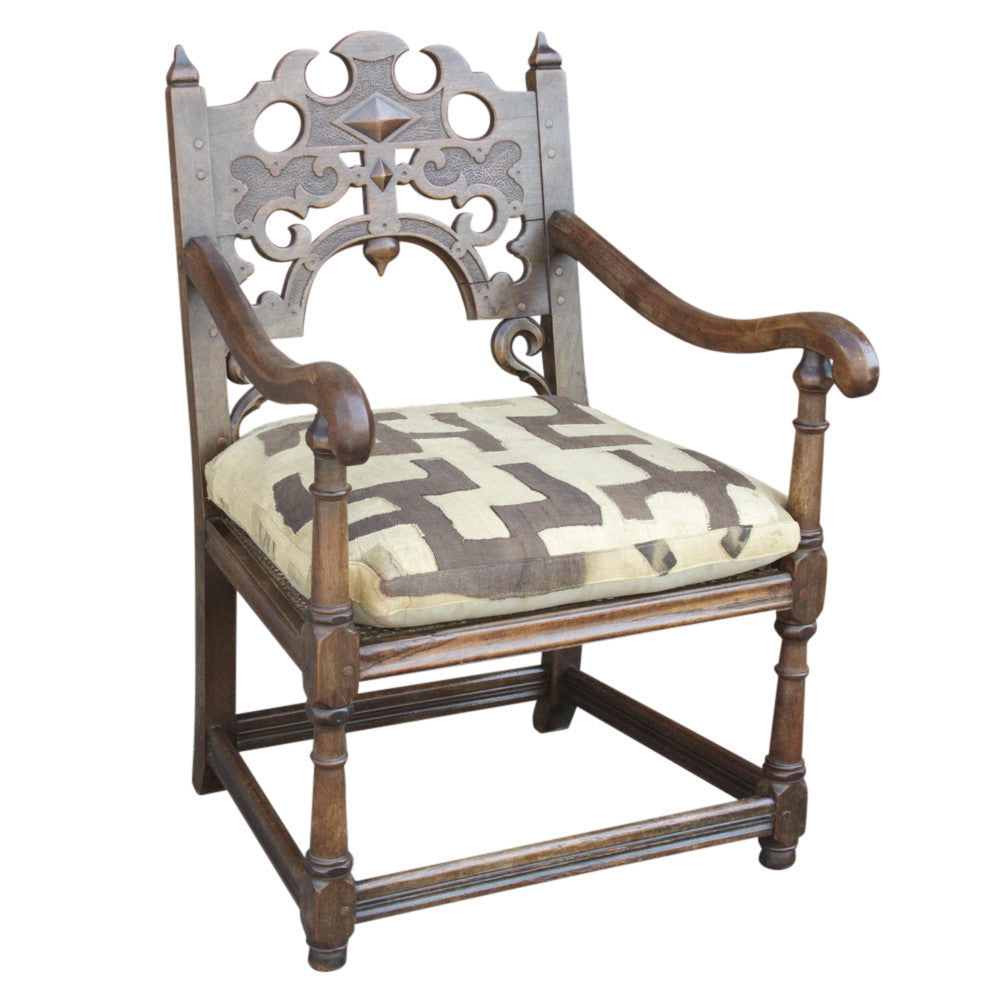 English Jacobean Club Chair W/ Mud Cloth Seat