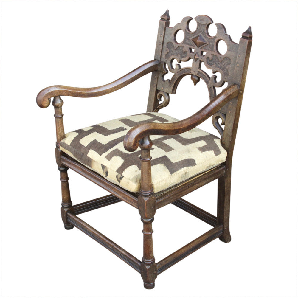 English Jacobean Club Chair W/ Mud Cloth Seat