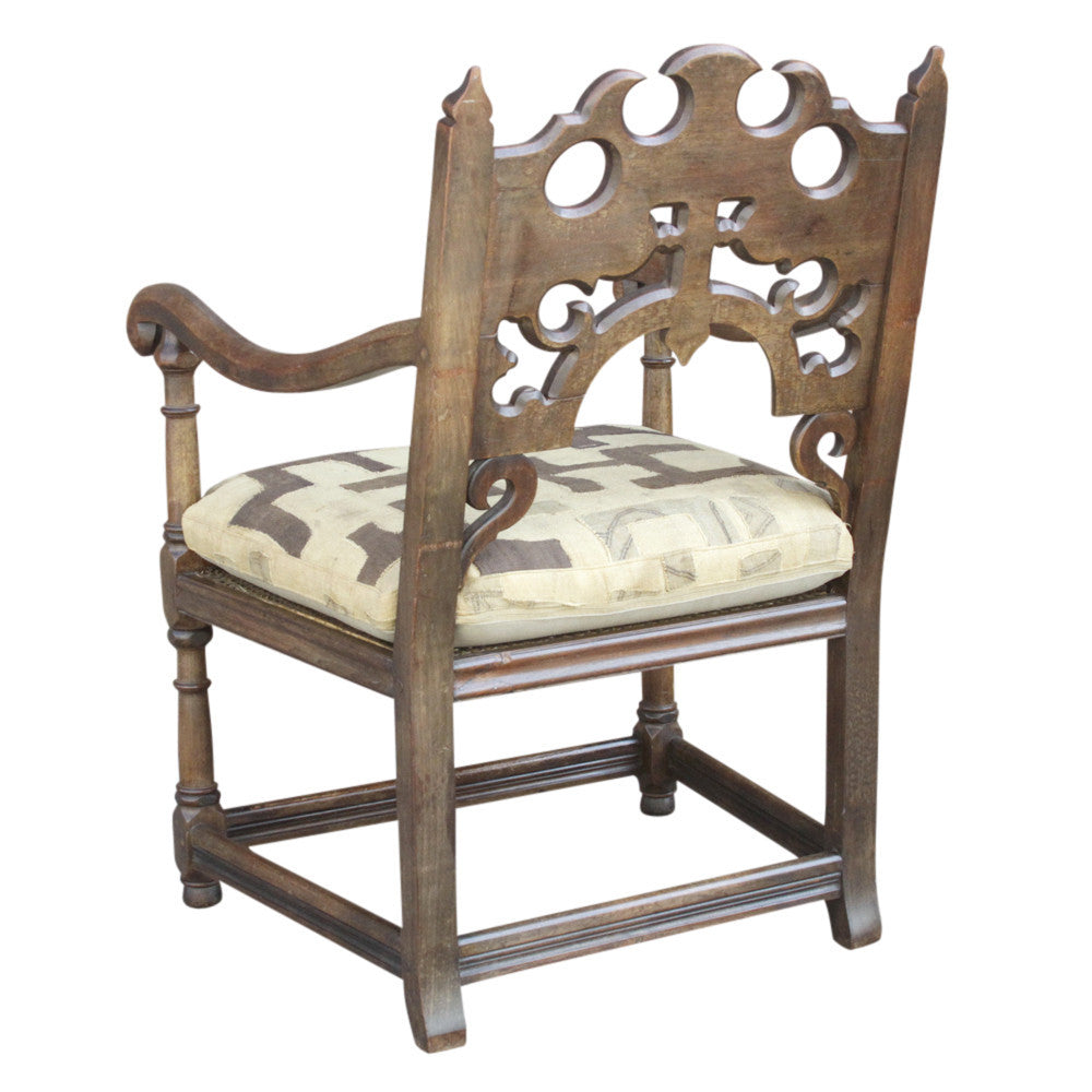 English Jacobean Club Chair W/ Mud Cloth Seat
