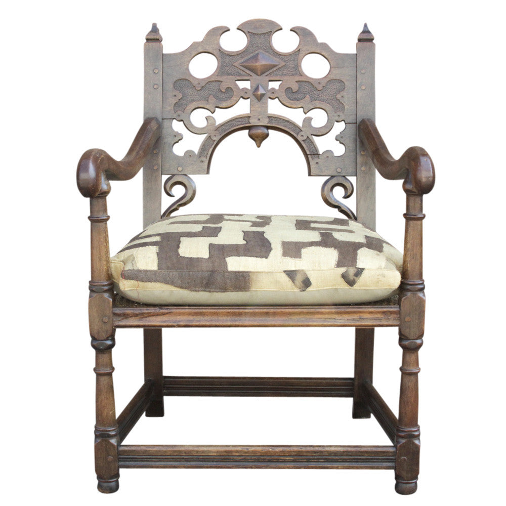 English Jacobean Club Chair W/ Mud Cloth Seat