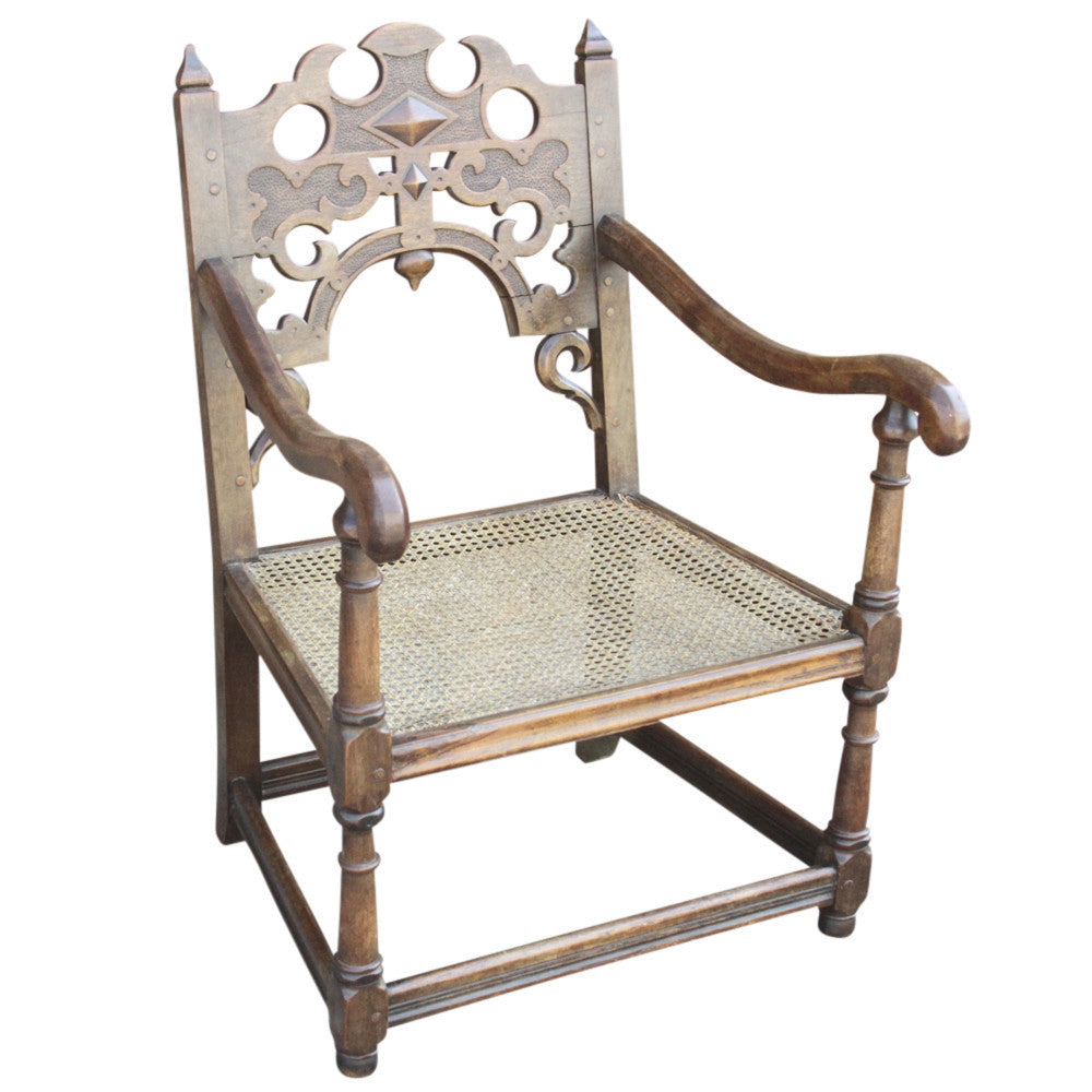English Jacobean Club Chair W/ Mud Cloth Seat