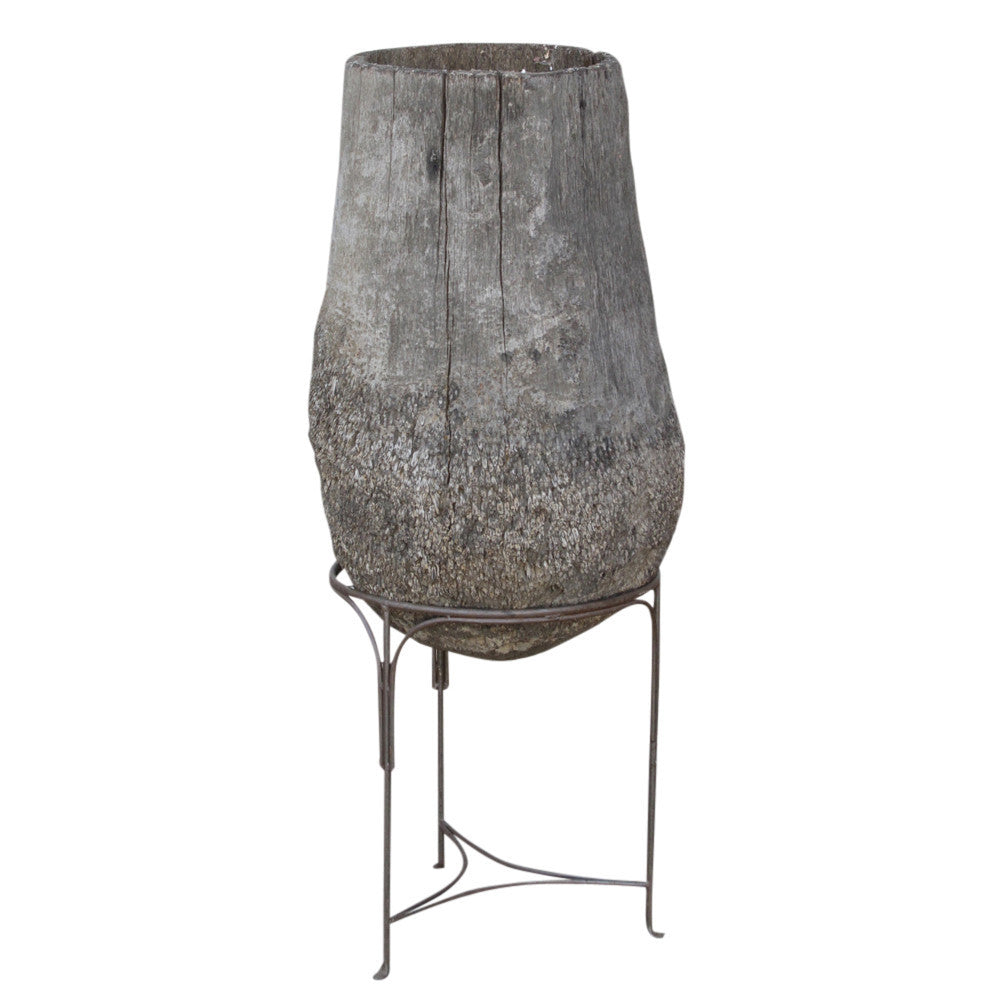 Carved Palm Pot On Stand