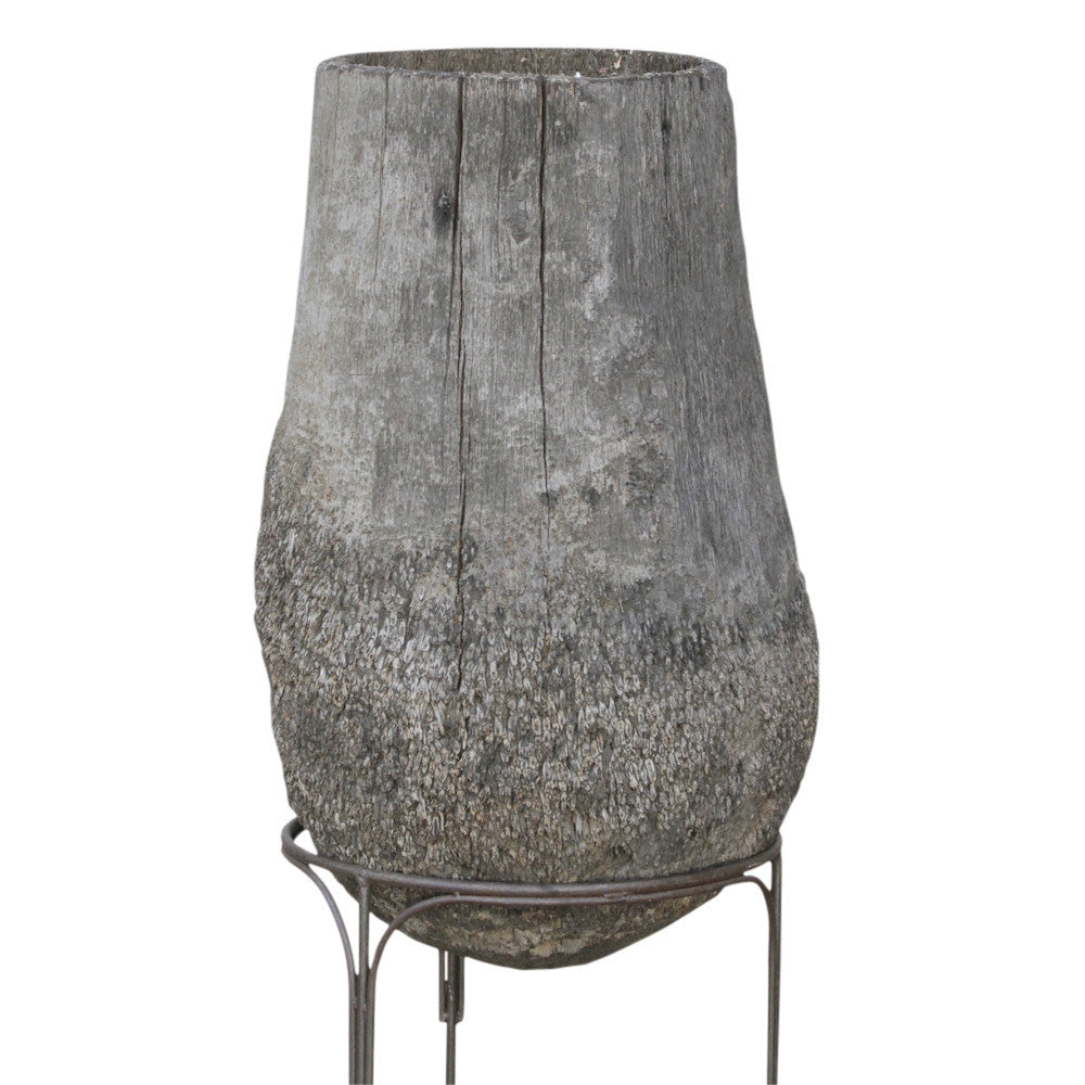 Carved Palm Pot On Stand