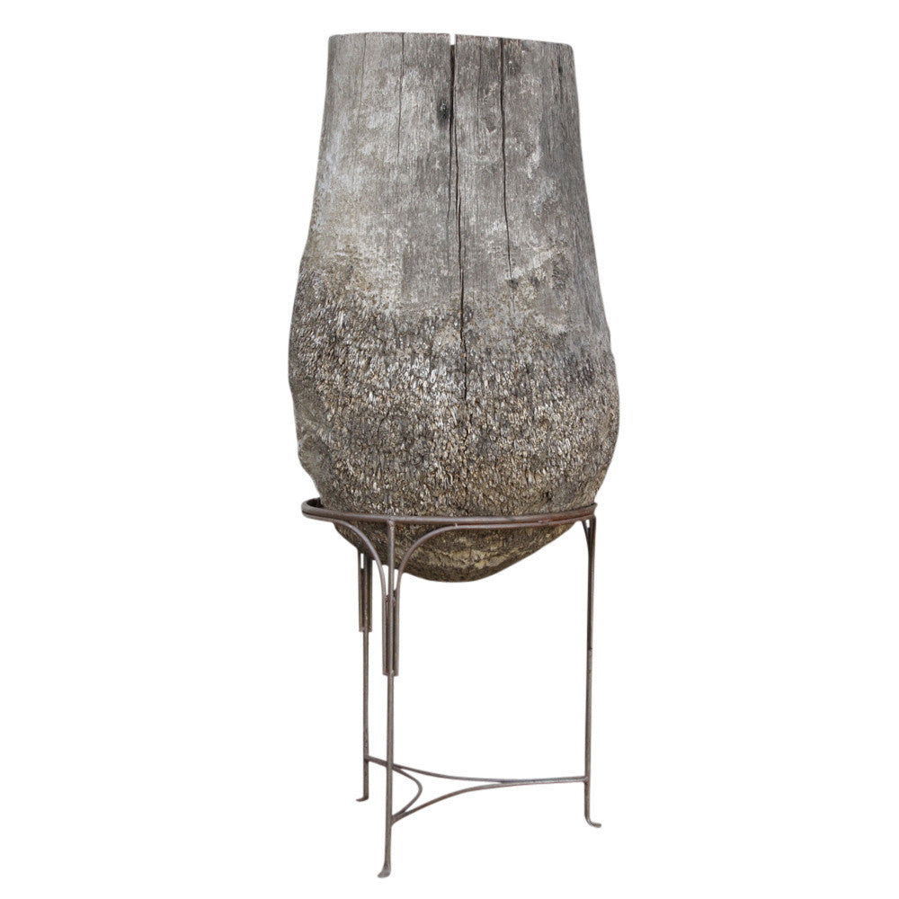 Carved Palm Pot On Stand