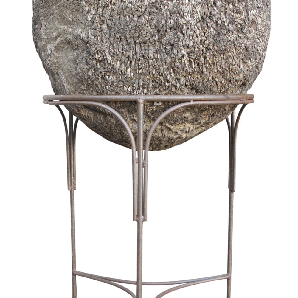 Carved Palm Pot On Stand