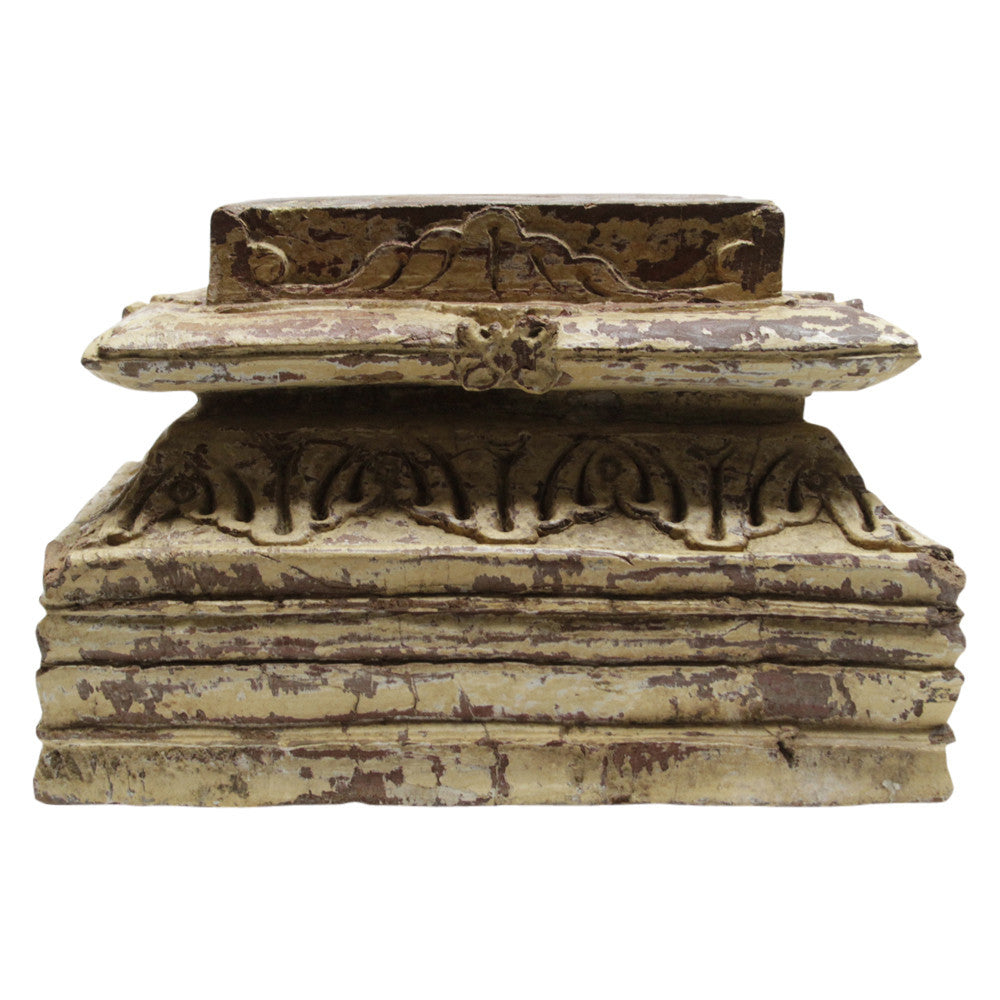 Aged Yellow Architectural Candle Holder