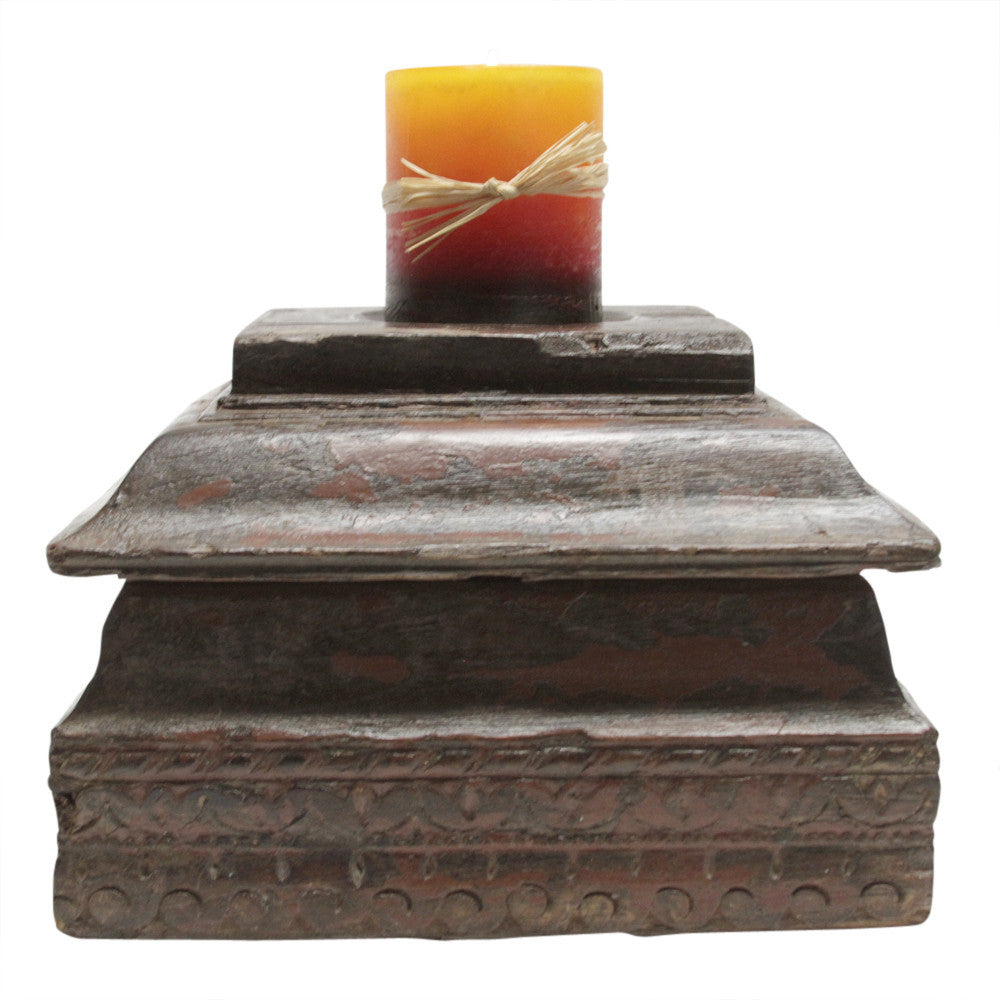Aged Red Architectural Candle Holder