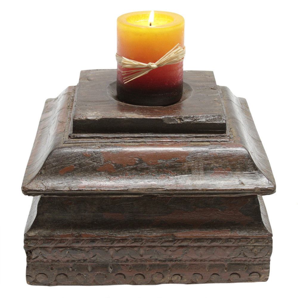 Aged Red Architectural Candle Holder