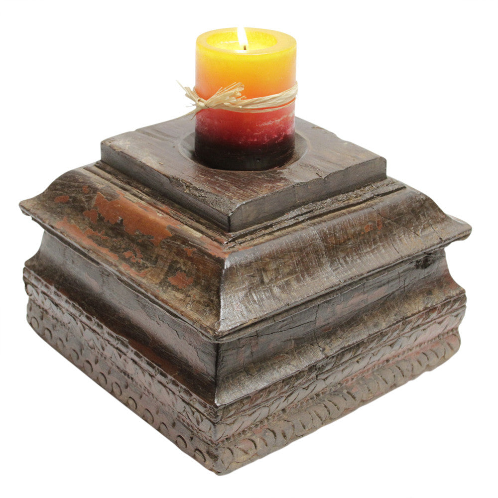 Aged Red Architectural Candle Holder