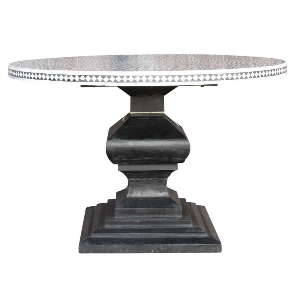 Pedestal Base Round Bone Inlay Table