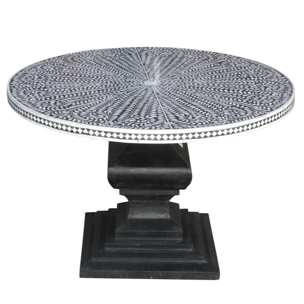 Pedestal Base Round Bone Inlay Table