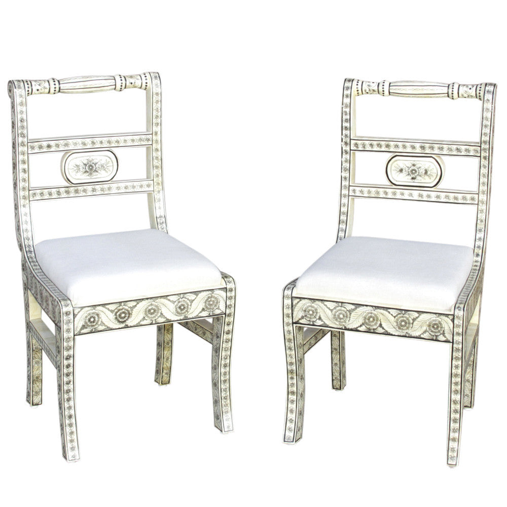 Anglo Indian Bone Inlay Chairs, Pair