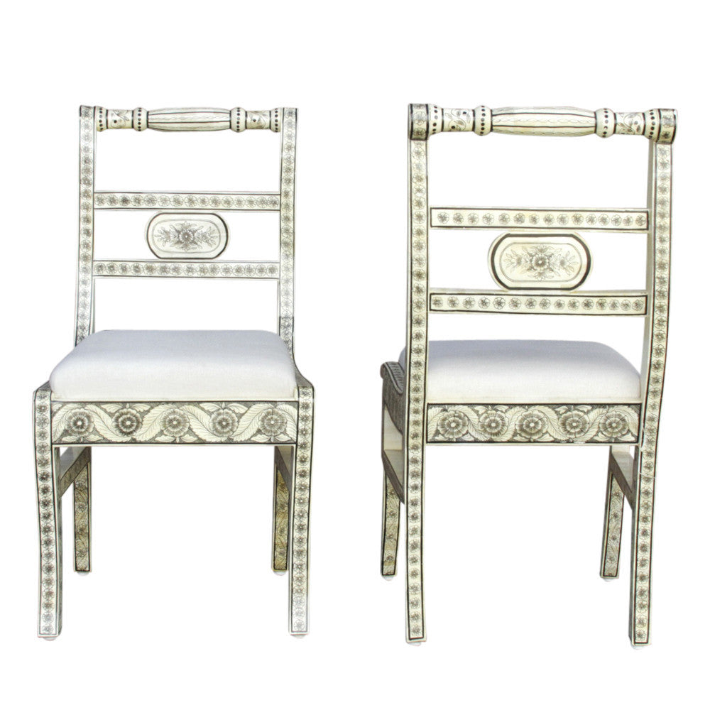 Anglo Indian Bone Inlay Chairs, Pair
