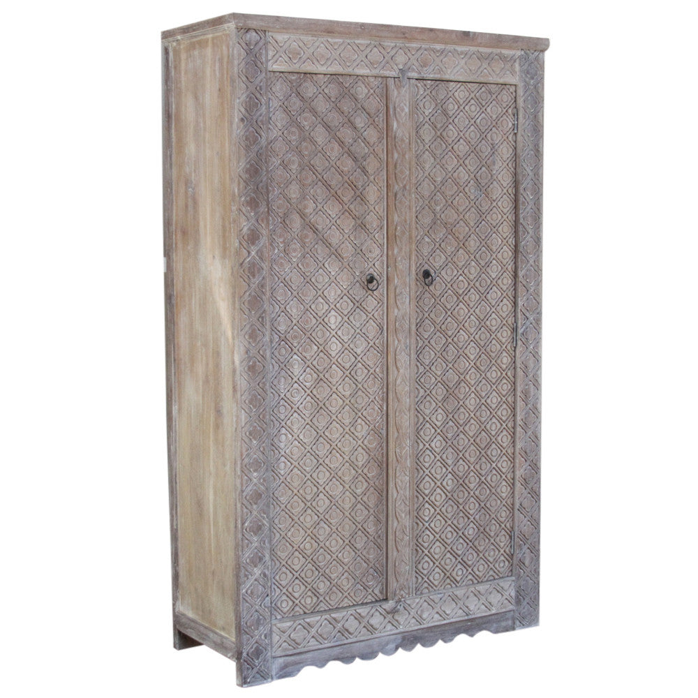 Majestic Whitewash Heera Carved Armoire