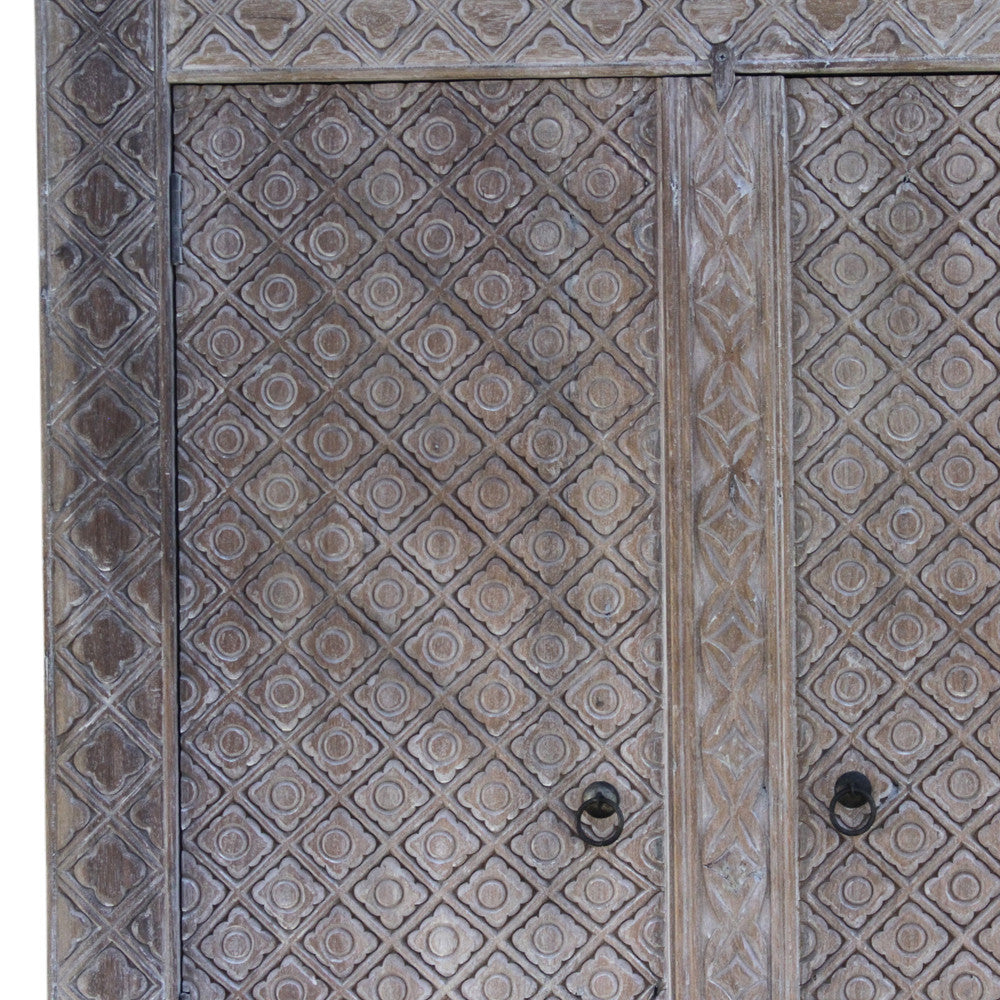 Majestic Whitewash Heera Carved Armoire