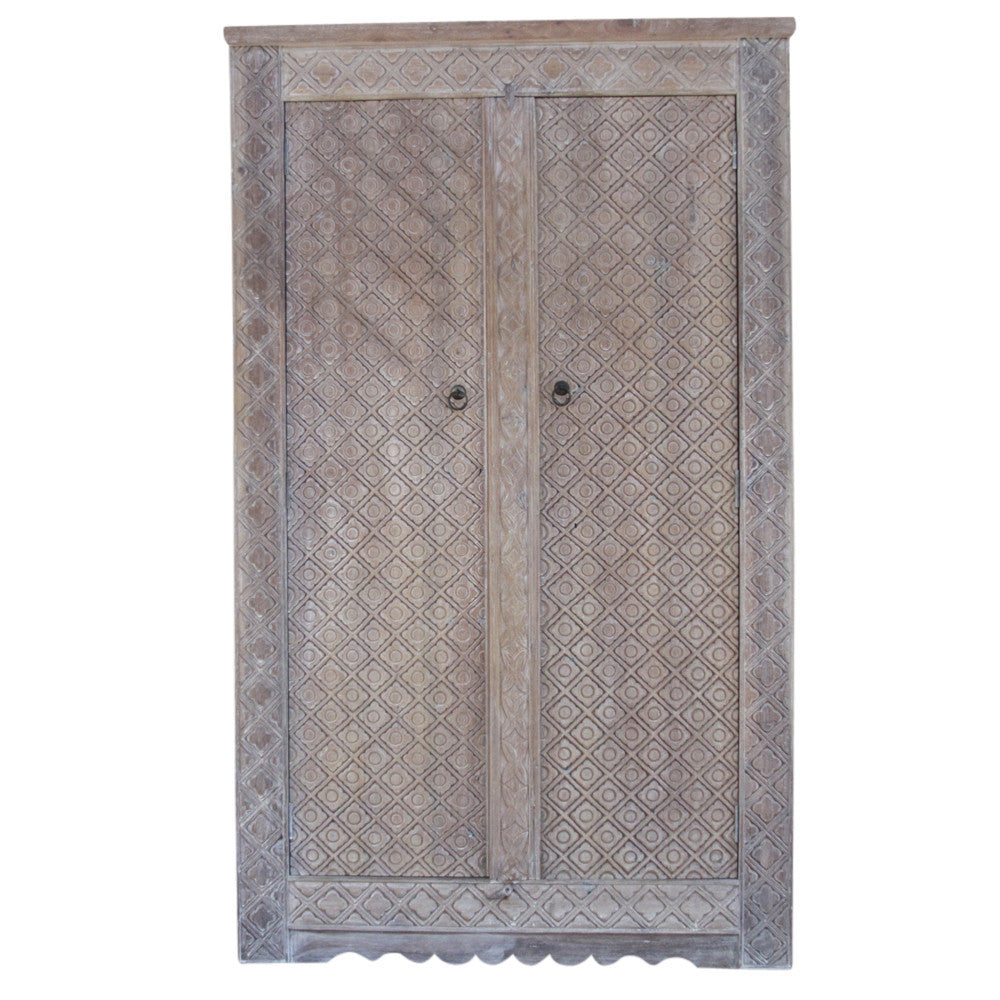 Majestic Whitewash Heera Carved Armoire