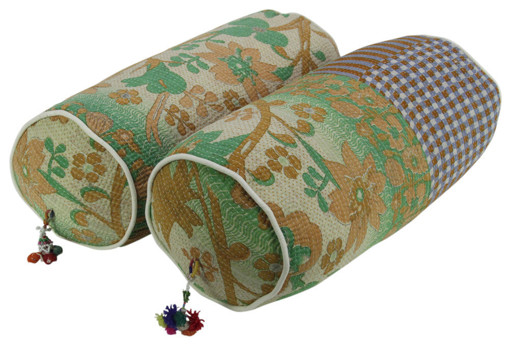 Marudham Kantha Pillows, Pair