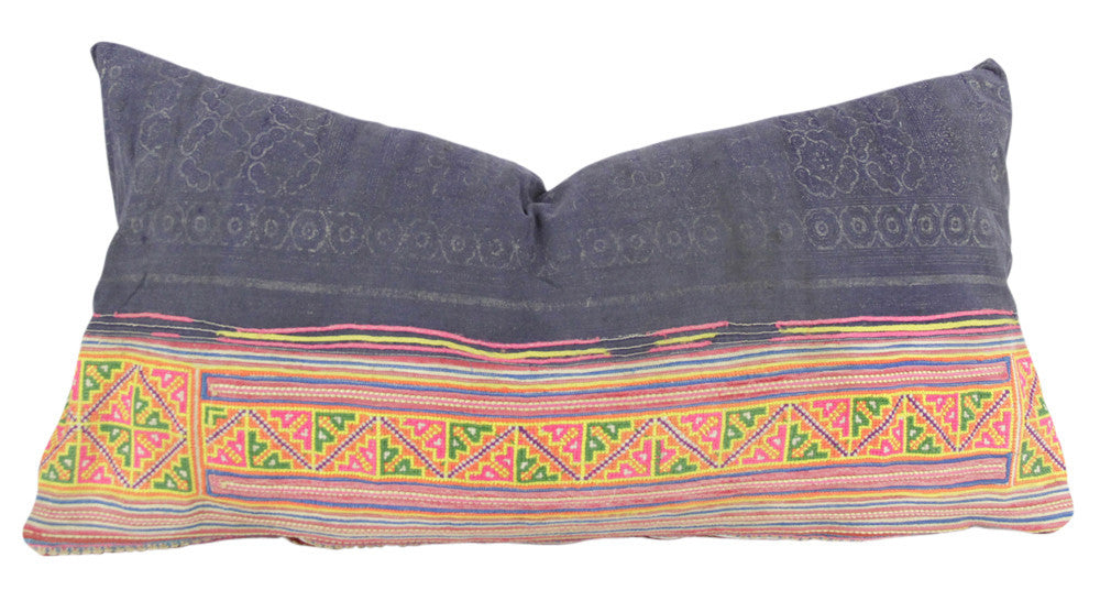 Navy Lumbar Hmong Hill Tribe Pillow