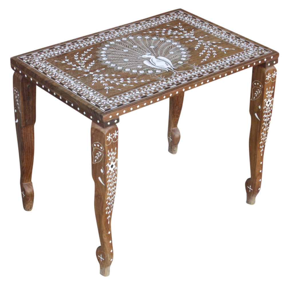 Peacock Faux-Bone-Inlay Tea Table