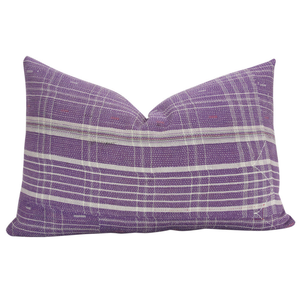 Plum Bengal Kantha Lumbar Pillow, Pair
