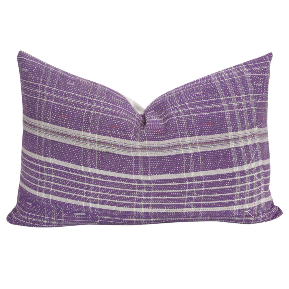 Plum Bengal Kantha Lumbar Pillow, Pair