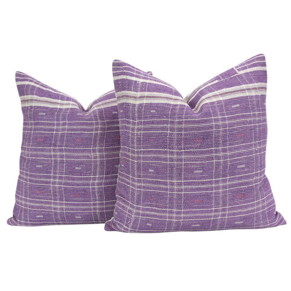 Plum Bengal Kantha Pillow, Pair