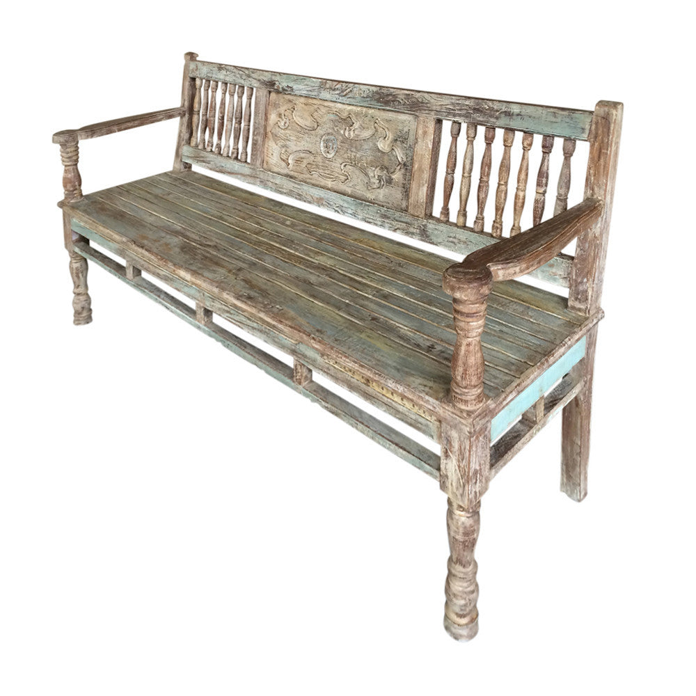 Reconstructed Multicolor Teak Bench