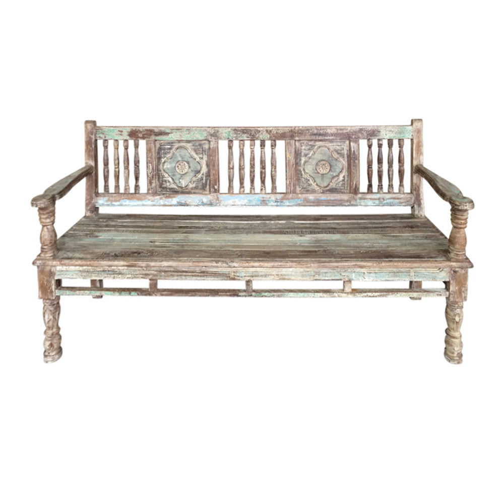 Reconstructed Multicolor Teak Bench