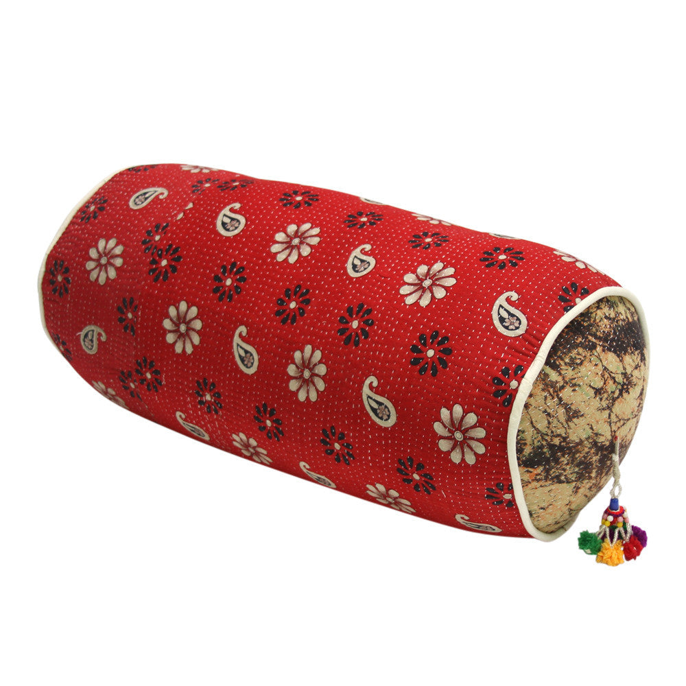 Red Paisley Kantha Bolster