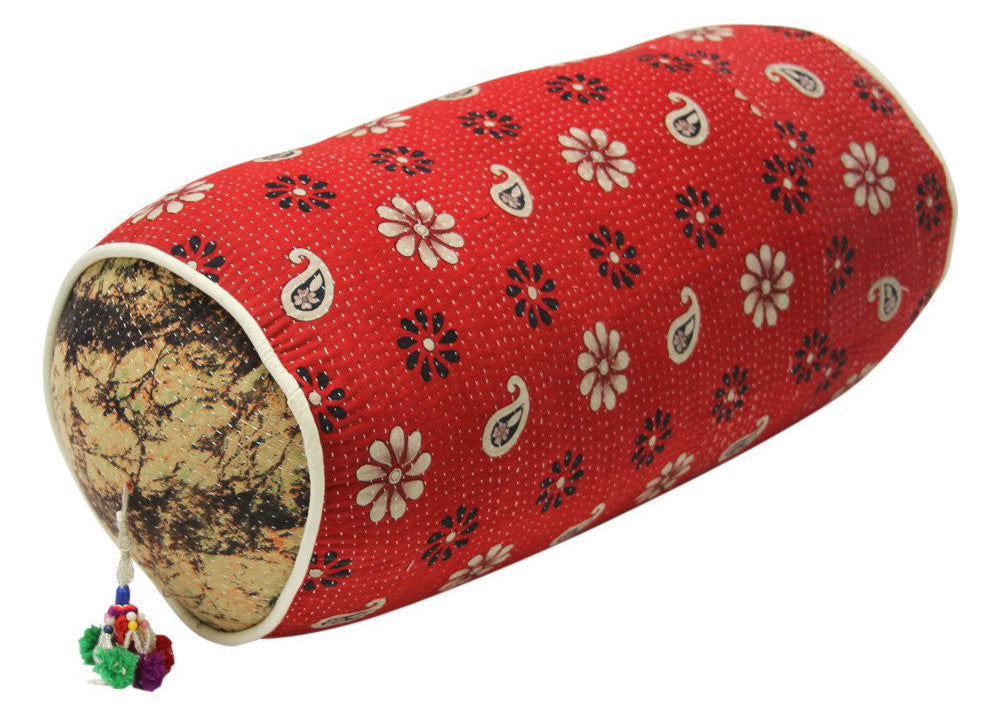 Red Paisley Kantha Bolster