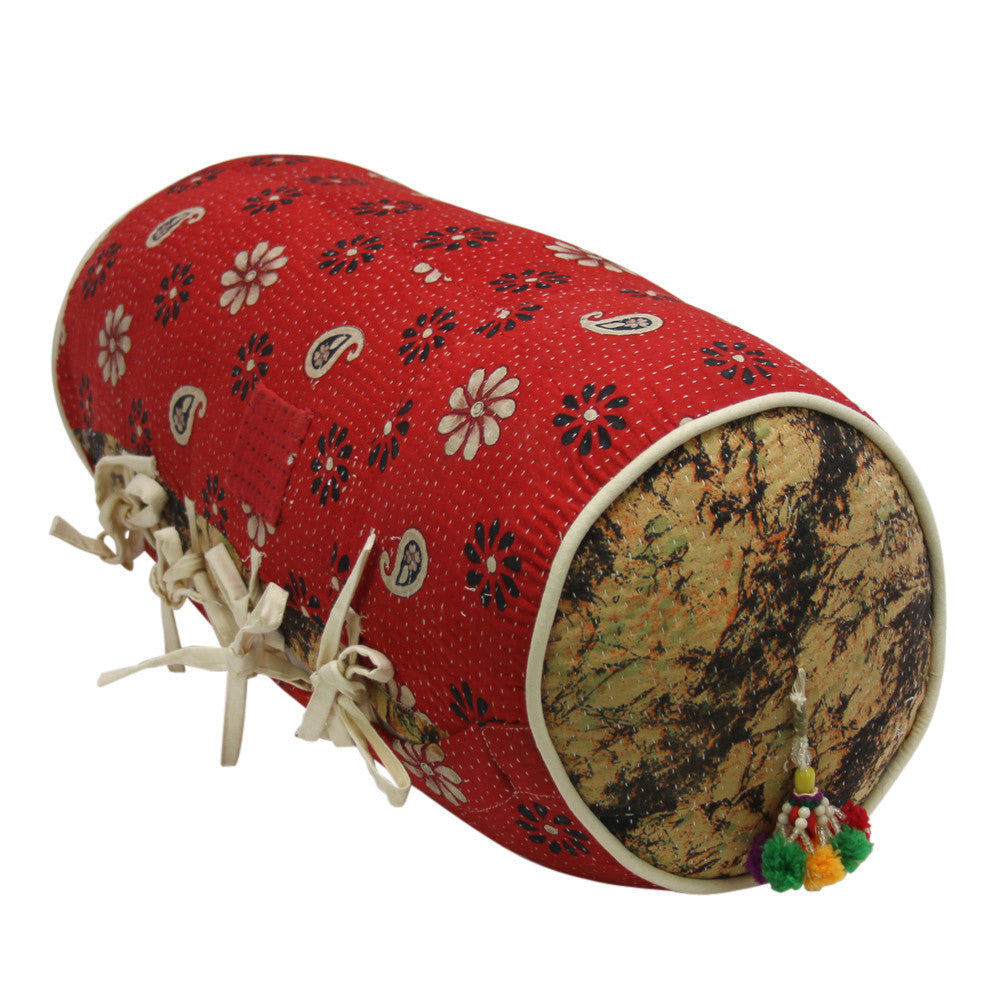 Red Paisley Kantha Bolster